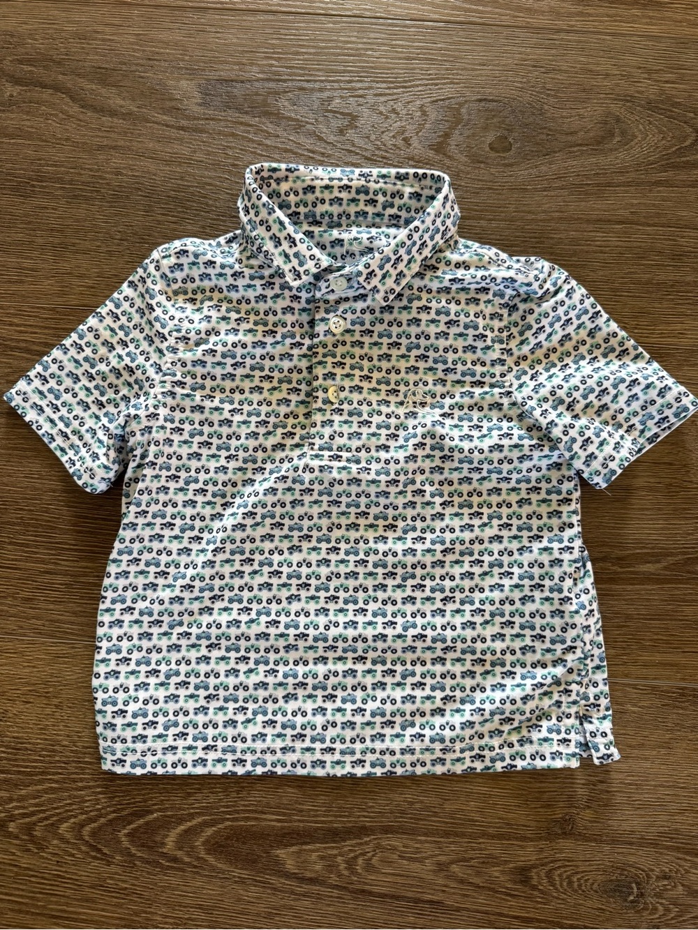 Boys Rhoback Polo Shirt with Blue and Green Monster Truck Print